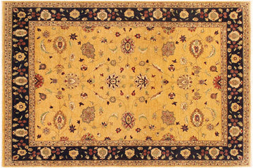 handmade Traditional Kafkaz Chobi Ziegler Gold Blue Hand Knotted RECTANGLE 100% WOOL area rug 9 x 12